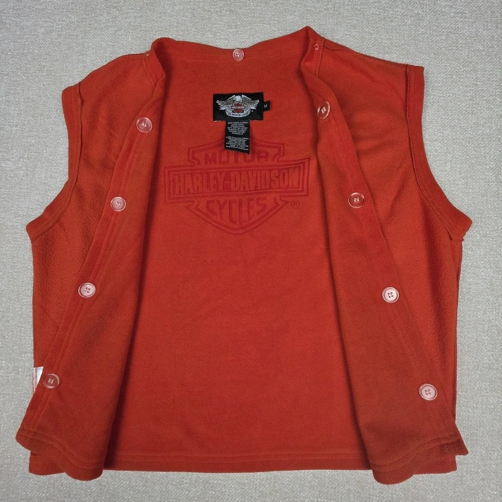 Harley-Davidson Orange Fleece Jacket Liner Embossed Logo Buttons Mens Medium